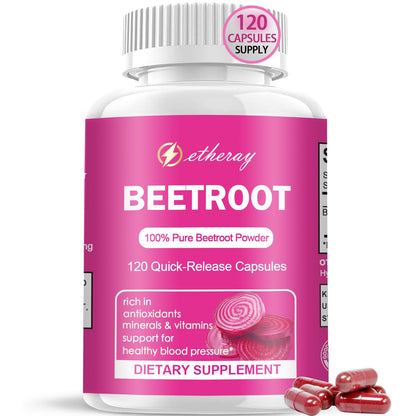 Etheray Beetroot Capsules – 120 Count, Pure Beet Root Powder, 60 Days Supply