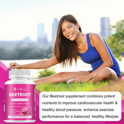 Etheray Beetroot Capsules – 120 Count, Pure Beet Root Powder, 60 Days Supply