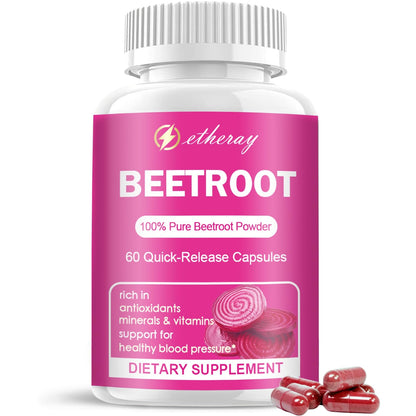 Etheray Beetroot Capsules - 1300mg per Serving | Organic Beetroot Powder - 60 Capsules