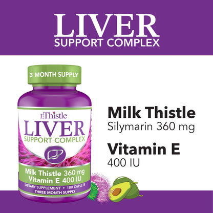 EThistle Liver Wellness – Milk Thistle & Vitamin E Liver Health Formula, Caplets 180 Count