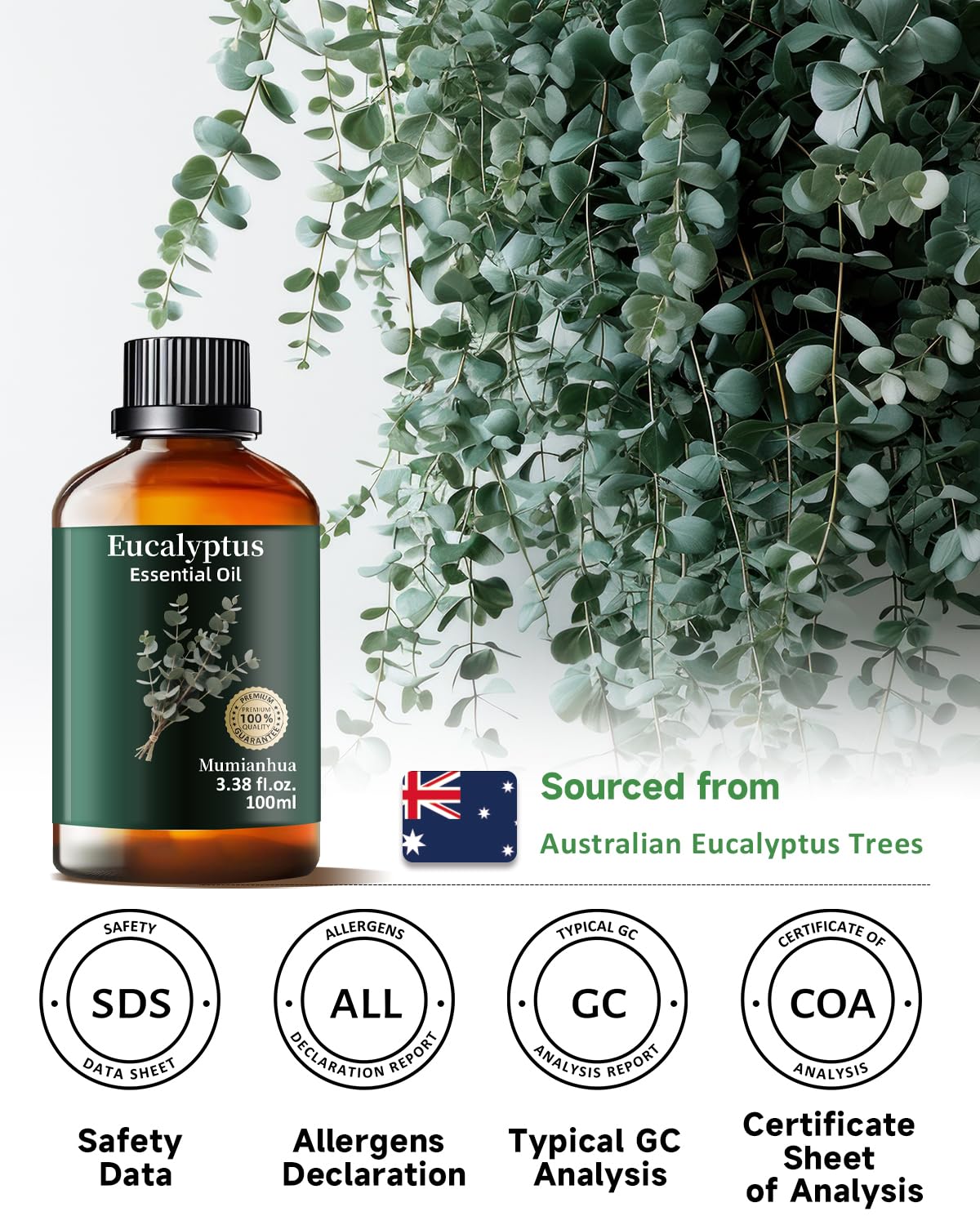 Pure Eucalyptus Essential Oil for Outdoor Shield – Patio & Garden | Mumianhua 3.38 Fl Oz