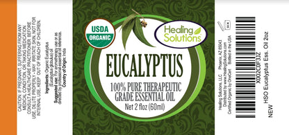 Healing Solutions Organic Eucalyptus Essential Oil 60ml/2oz – Pure Eucalyptus for Diffusers