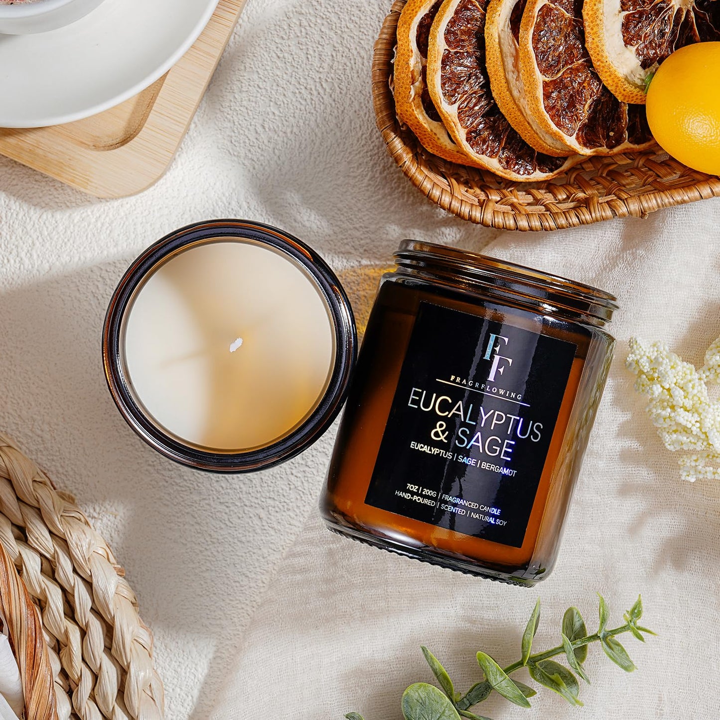 Eucalyptus & Sage Scented Candle – 7oz Soy Wax Jar, Aromatherapy Gift