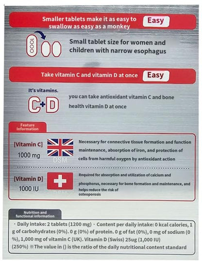 Generic Korea Eundan Vitamin C 1000 Easy+Vitamin D – 120 Tablets | 100% British Vitamin C (DSM)
