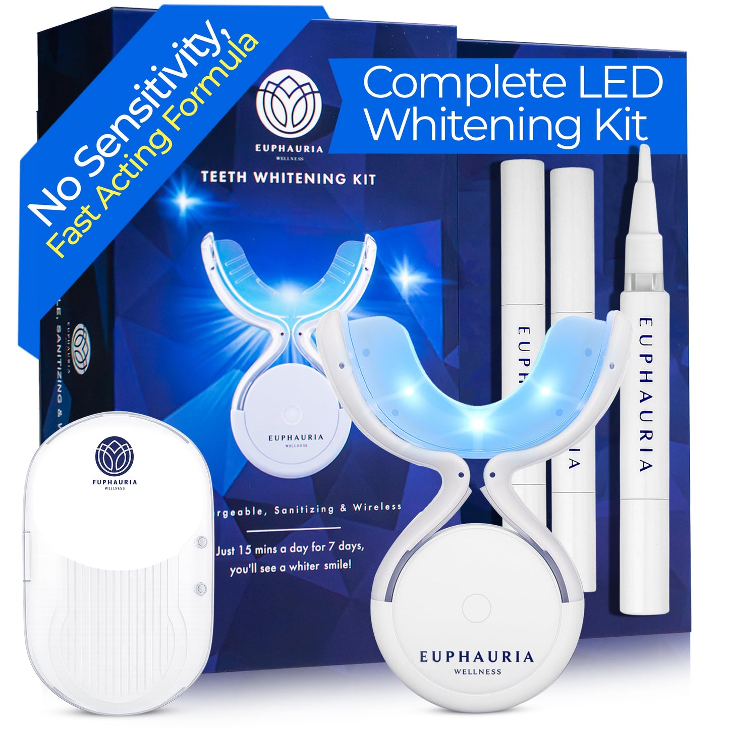 Euphauria Home Teeth Whitening Kit with LED Light - 3 Gel Pens, No Sensitivity