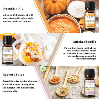 EUQEE 6PCS Spice Autumn Fragrance Oils Set | 6x10ml for Candles & Diffusers