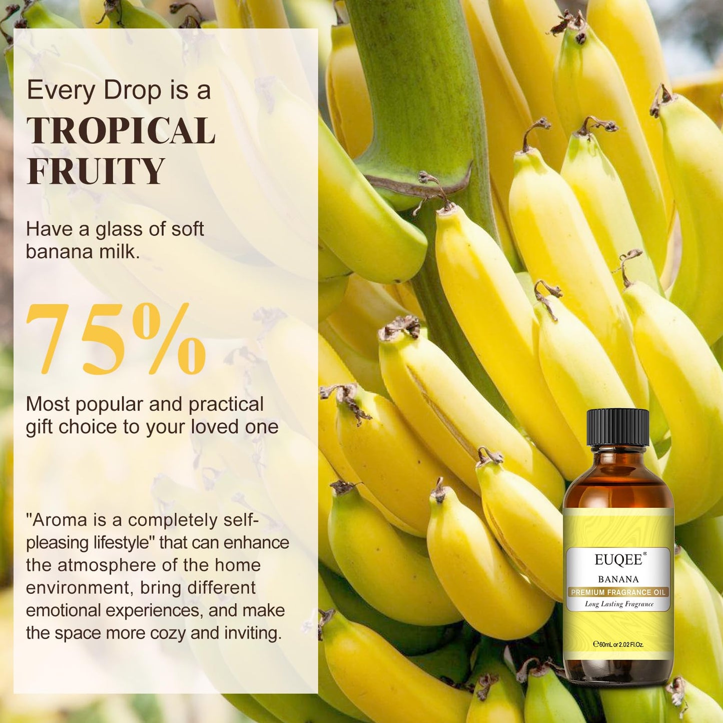 EUQEE Banana Fragrance Oil 60ml | Premium Essential Oil with Glass Dropper for Diffuser, Soap & Candle Making