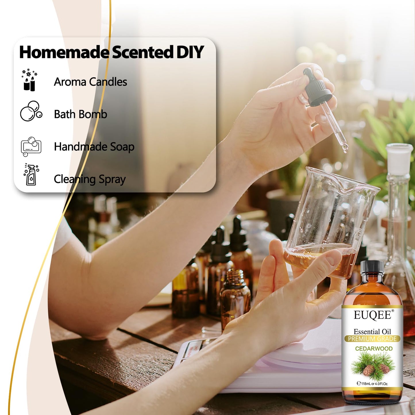 EUQEE Cedarwood Essential Oil with Glass Dropper, 118mL Natural Cedarwood Oil Premium Essential Oil for Diffuser, Humidifier(4fl.oz)