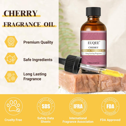 Cherry Fragrance Oil 60ml | EUQEE Premium Essential Oil with Glass Dropper for Diffusers, Candles & Soaps