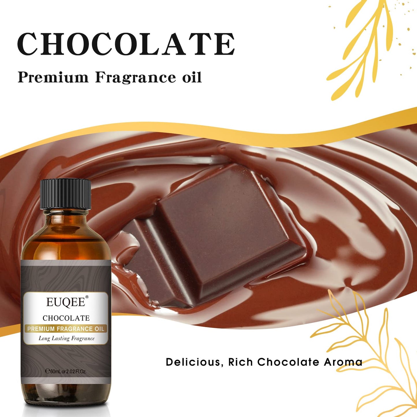 EUQEE Chocolate Fragrance Oil 2.02 Fl oz (60 ml) – Premium Grade with Glass Dropper for Diffusers, Soaps & Candles