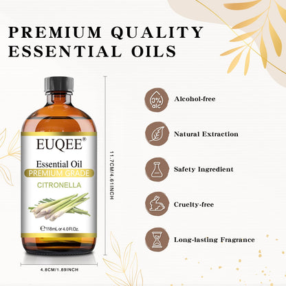EUQEE Citronella Essential Oil – 118ml Gift Box with Glass Dropper