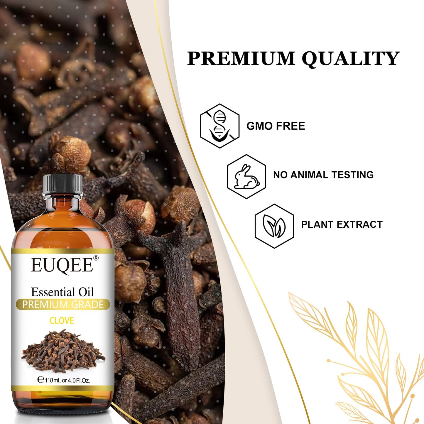 EUQEE Clove Essential Oil – 4 oz / 118 ml with Glass Dropper | Premium Clove Bud Oil