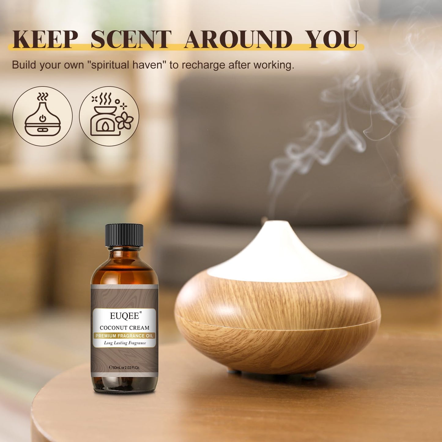 EUQEE Coconut Cream Fragrance Oil 60ml – Premium Essential Oil with Glass Dropper