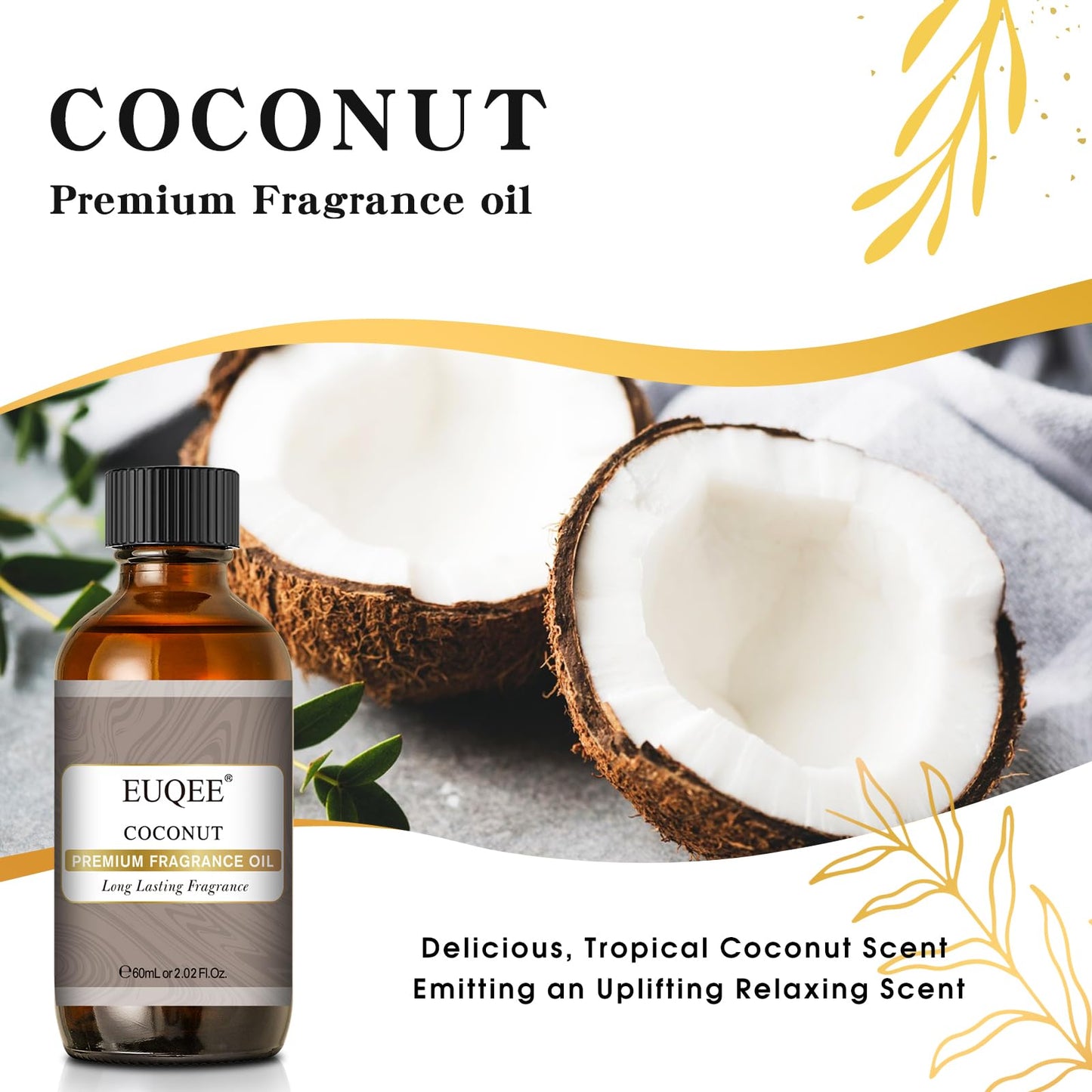 EUQEE Coconut Fragrance Oil – Premium Scented Oil for Aromatherapy & Candles