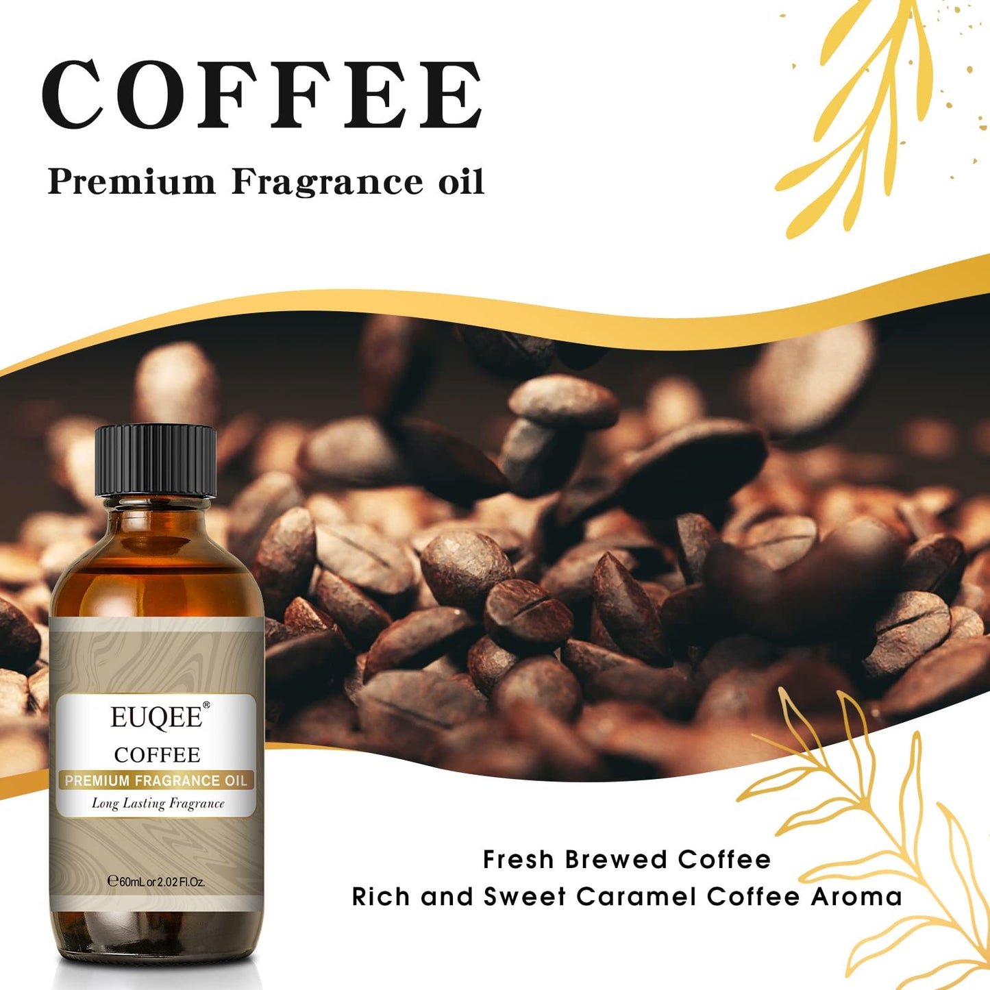 EUQEE 60ML Coffee Fragrance Oil – Premium Essential Oils with Glass Dropper