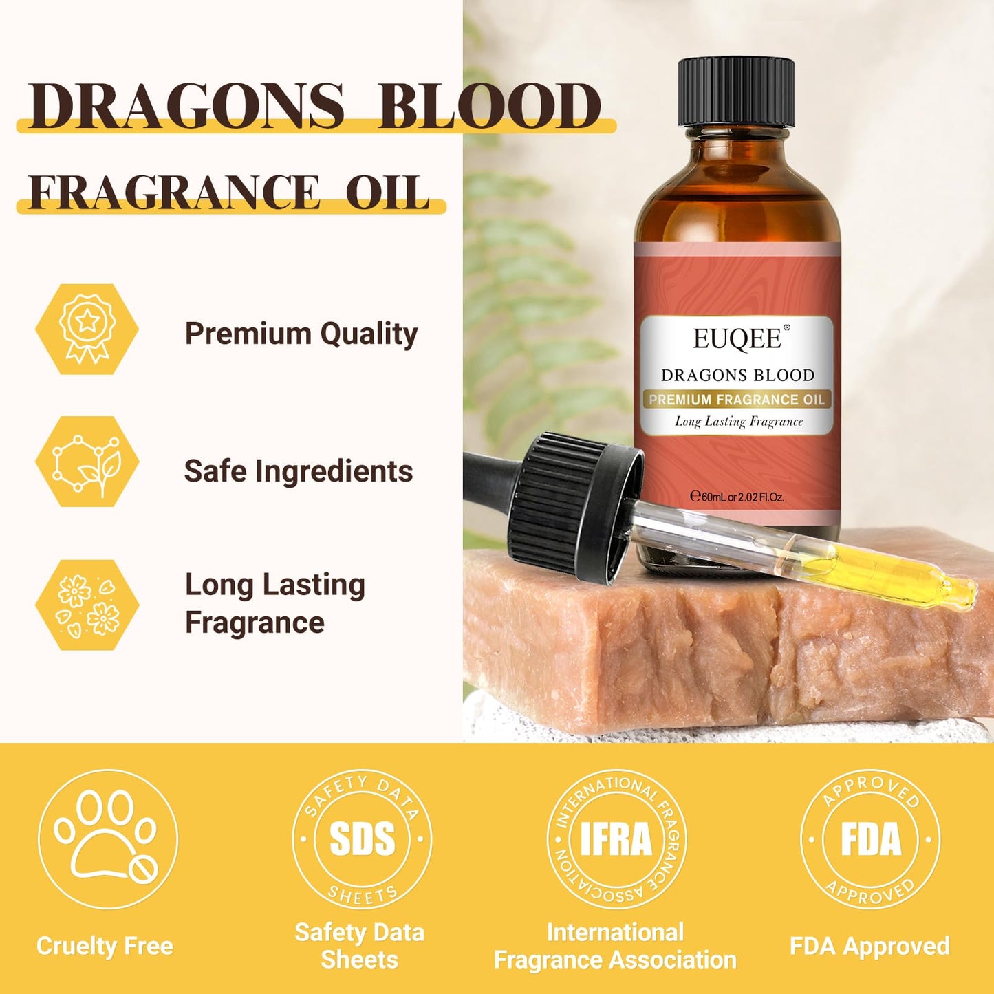 EUQEE Dragons Blood Fragrance Oil 60ml (2.02 fl oz) with Glass Dropper – Diffusers, Soap Making, Bath Bombs