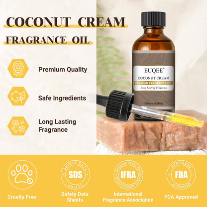 EUQEE Coconut Cream Fragrance Oil 60ml – Premium Essential Oil with Glass Dropper