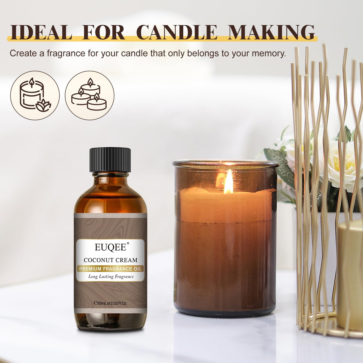 EUQEE Coconut Cream Fragrance Oil 60ml – Premium Essential Oil with Glass Dropper