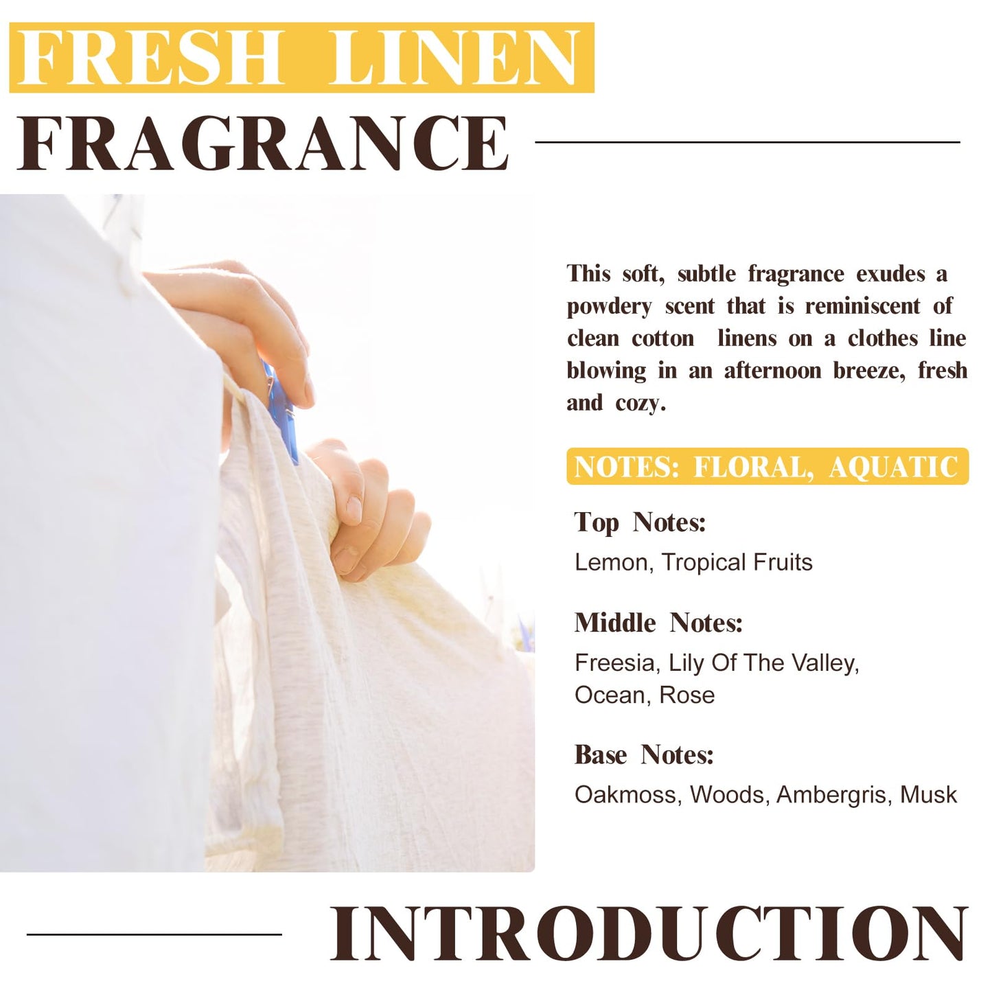 EUQEE Fresh Linen Fragrance Oil 60ml – Premium Essential Oil for Aromatherapy, Diffusers, DIY Bath Bombs & Candles