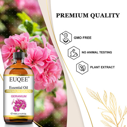 EUQEE Geranium Essential Oil 118 ml | Pure Geranium Oil with Dropper (4 oz)