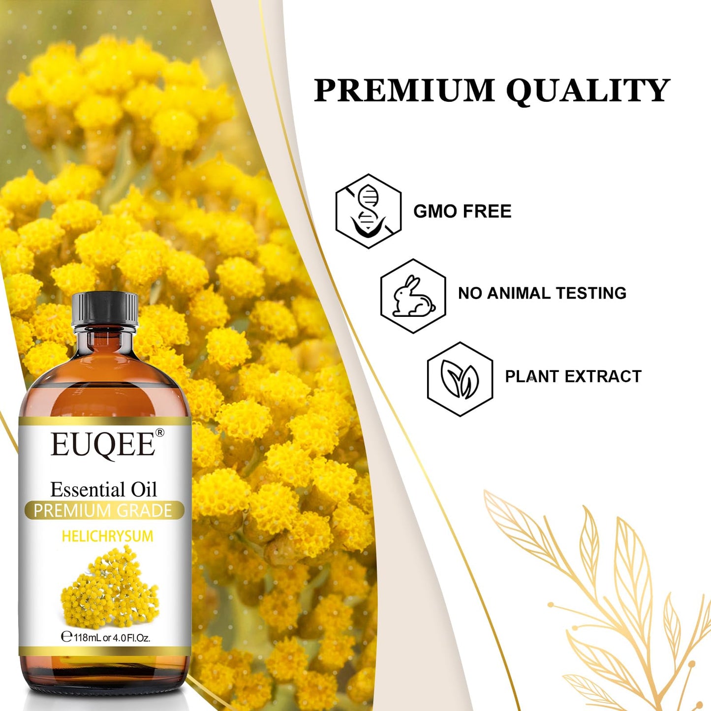EUQEE Helichrysum Essential Oil 4 oz/118 ml – Amber Glass Dropper Bottle