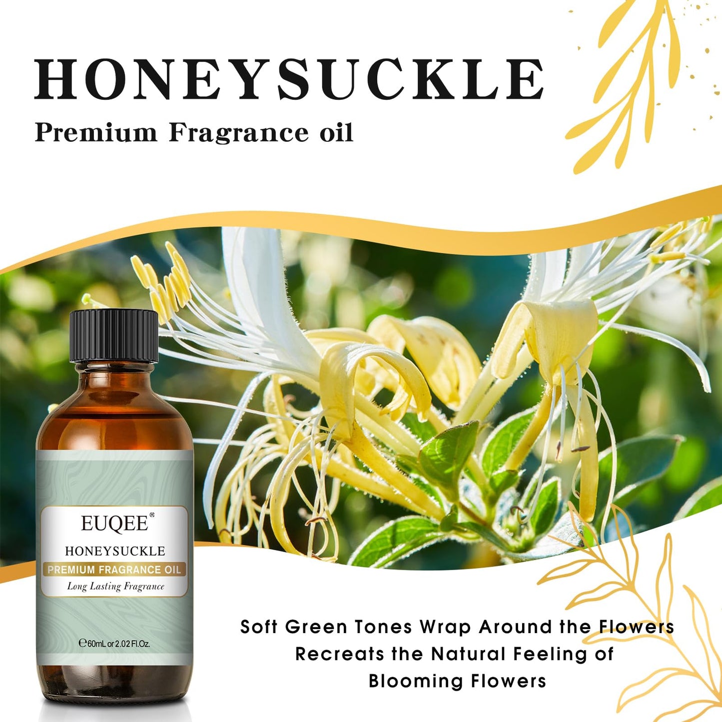 EUQEE Honeysuckle Fragrance Oil 60ml – Premium Glass Bottle Dropper
