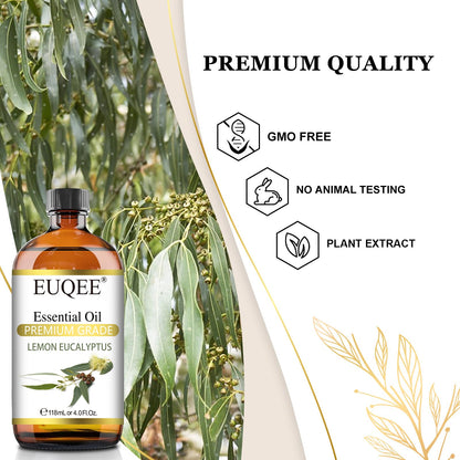 EUQEE Lemon Eucalyptus Essential Oil – 118ml / 4 Fl Oz with Glass Dropper