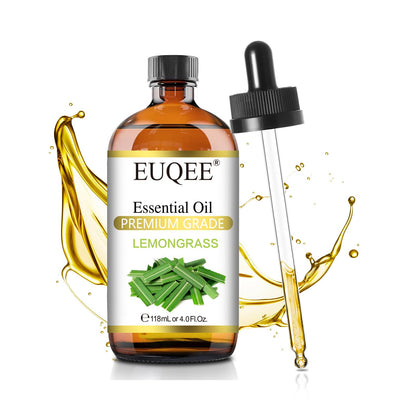 EUQEE Lemongrass Essential Oil 118ml with Glass Dropper | Premium Lemongrass Oil for Diffuser & Candle Making
