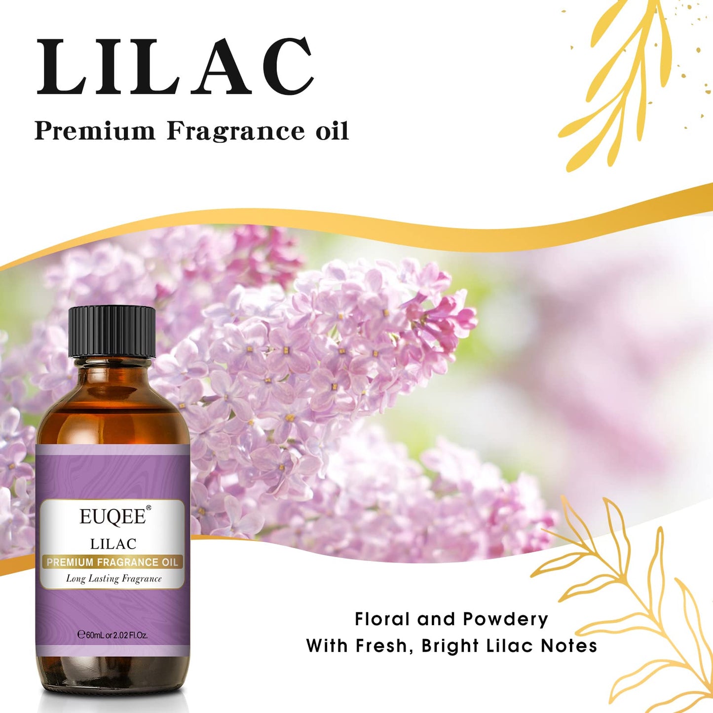 EUQEE Lilac Fragrance Oil 60ml | 2.02 Fl oz – Premium Lilac Scented Oil with Glass Dropper