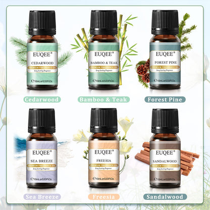 EUQEE Nature Air Premium Grade Scented Oils Gift Set - 6x10ml (Sea Breeze, Freesia, Bamboo & Teak, Cedarwood, Forest Pine, Sandalwood)