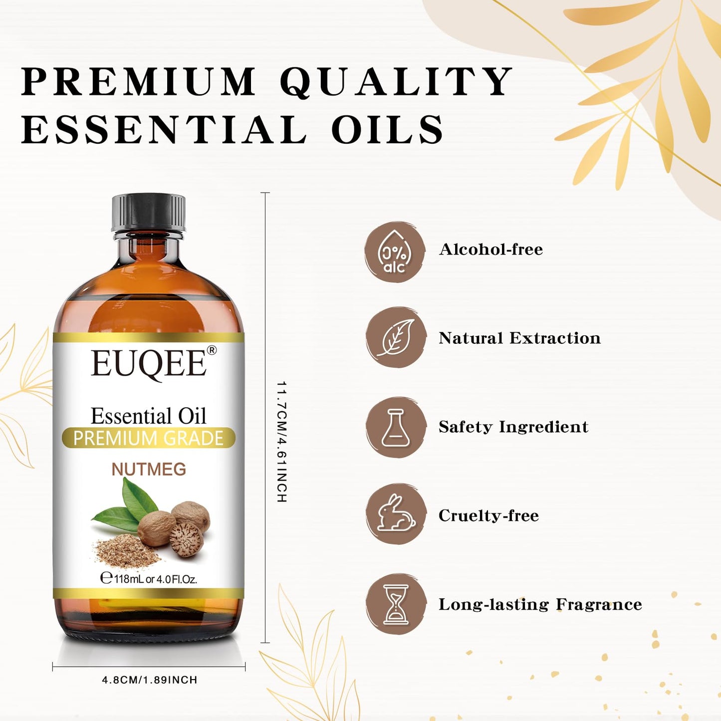 EUQEE Nutmeg Essential Oil 118ml – Aromatherapy Oil with Dropper
