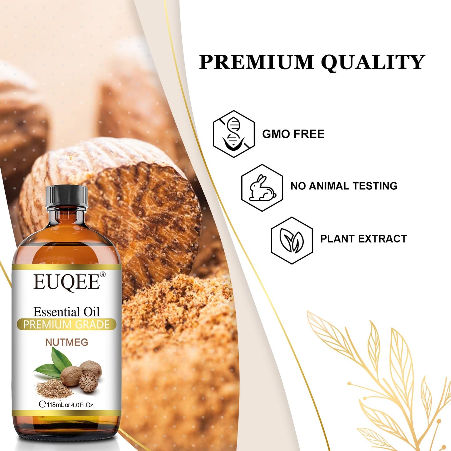 EUQEE Nutmeg Essential Oil 118ml – Aromatherapy Oil with Dropper