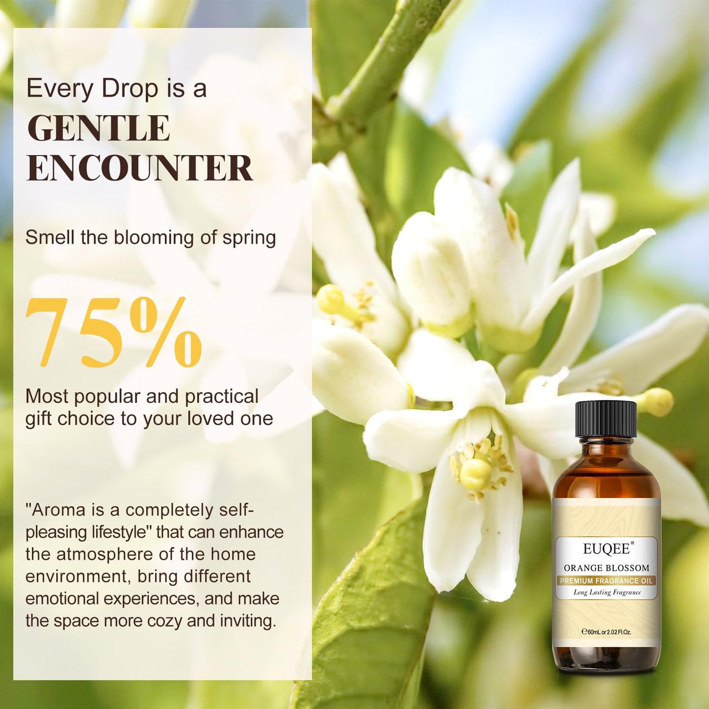 EUQEE Orange Blossom Fragrance Oils, 60ml – Glass Dropper for Diffusers, Candles & Soap