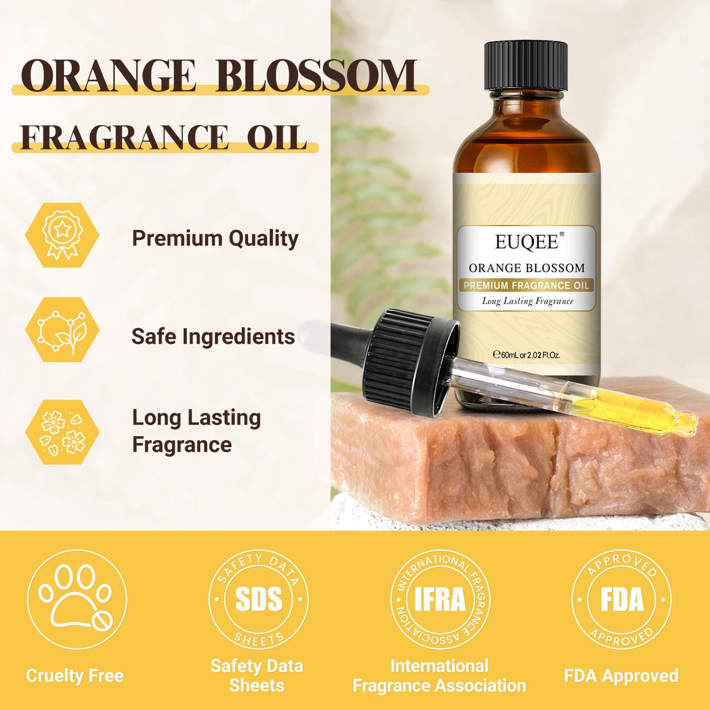 EUQEE Orange Blossom Fragrance Oils, 60ml – Glass Dropper for Diffusers, Candles & Soap