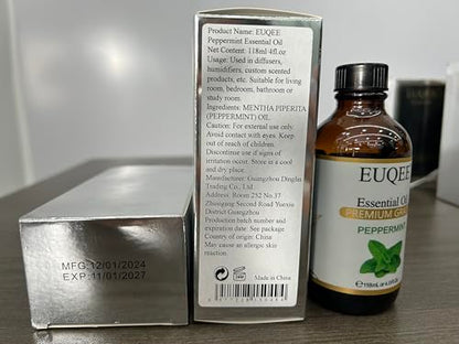 EUQEE Peppermint Essential Oil 118 ml – Pure Peppermint Oil with Glass Dropper