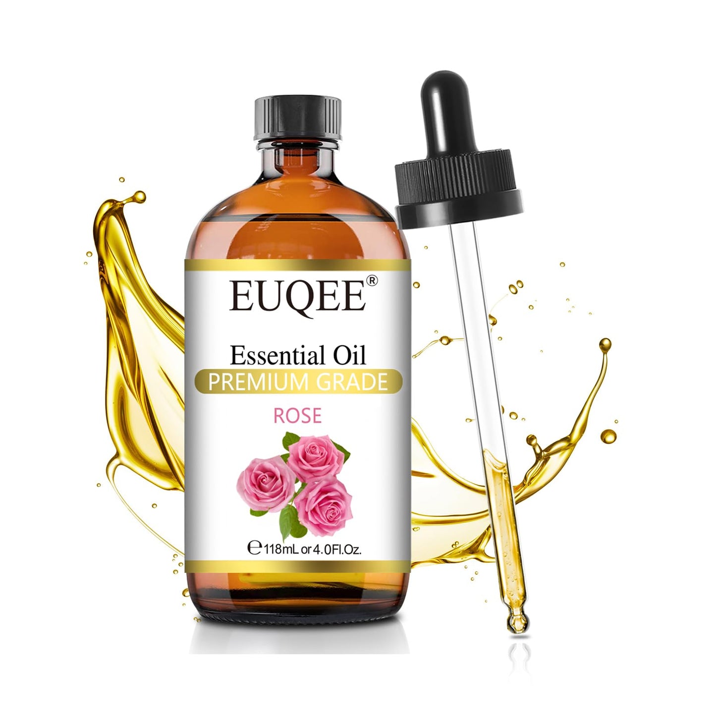 EUQEE Rose Essential Oil 118mL | Premium Oil with Glass Dropper for Diffuser, Soap & Candle Making