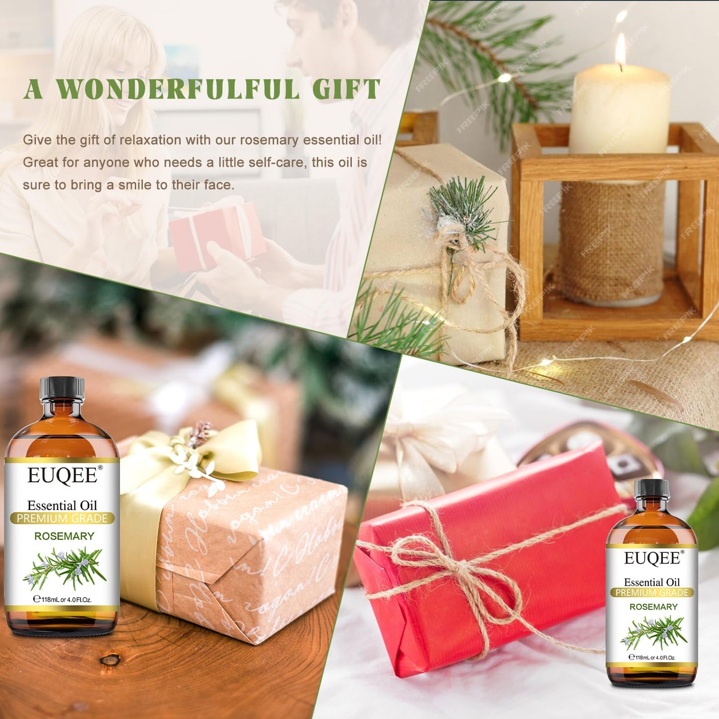 EUQEE Rosemary Essential Oil 118ml (4 Fl Oz) | Pure, All-Natural with Glass Dropper