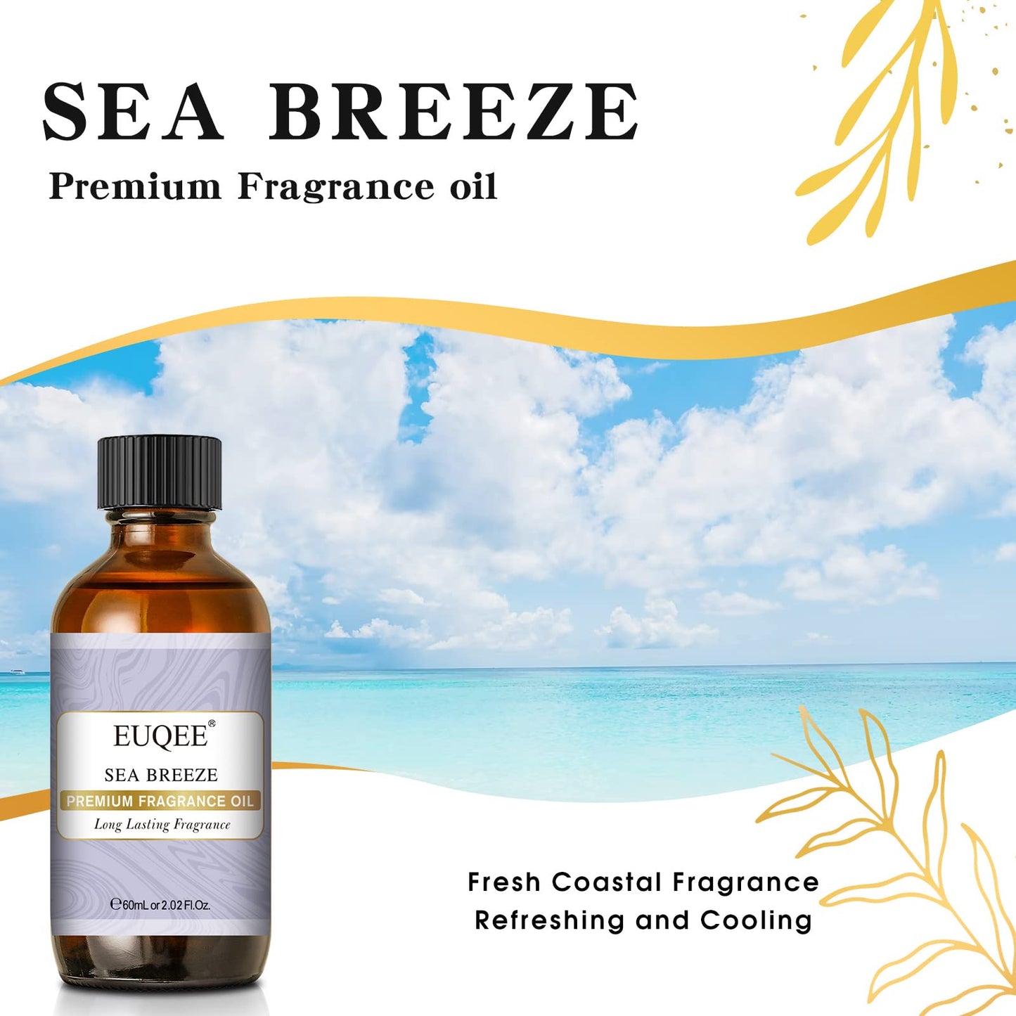 EUQEE Sea Breeze Fragrance Oil – Premium Essential Oil for Diffuser, DIY Soap & Candle Making (60 ml)