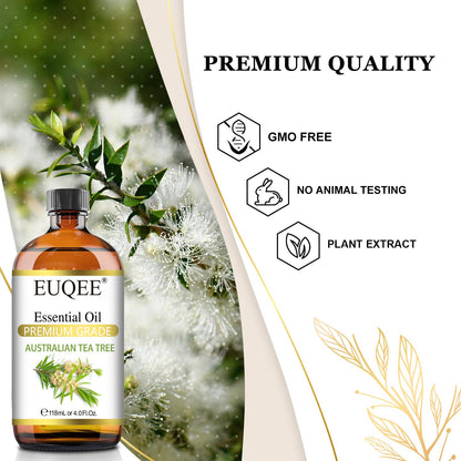 EUQEE Australian Tea Tree Essential Oil 4 oz - Premium Grade for Diffusers, Candles & Soap