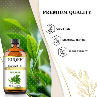 EUQEE Tea Tree Essential Oil 4 oz (118 ml) with Glass Dropper – Aromatherapy, Diffuser & DIY Soap