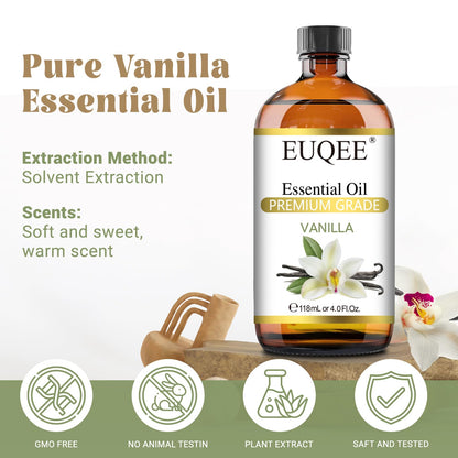 EUQEE Vanilla Essential Oil 118ml (4.0 Fl Oz) – Pure Vanilla Fragrance for Diffuser, Massage, DIY Soap & Candles
