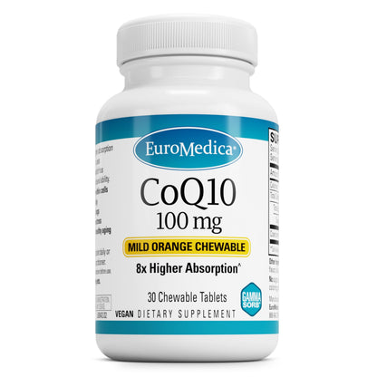 EuroMedica CoQ10 100 mg Chewable - Higher Absorption for Energy, Aging & Brain Health (30 Tablets)