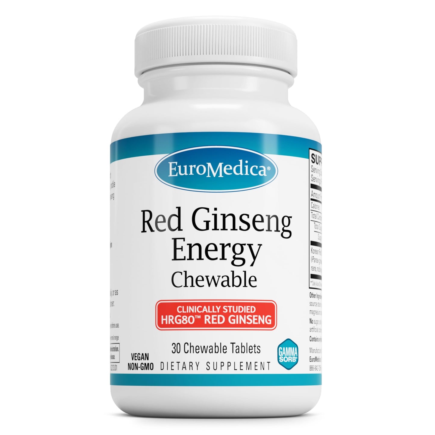 EuroMedica Red Ginseng Energy - Focus & Endurance - 30 Vegan Chewable Tablets