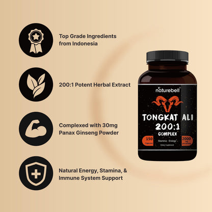 Tongkat Ali 200:1 Longjack Extract for Men – 2000mg, 150 Capsules, Indonesia | Panax Ginseng