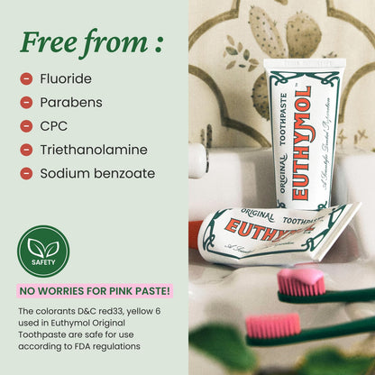 EUTHYMOL Original Pink Toothpaste – Fluoride-Free, Sensitive Teeth & Gums, Wintergreen