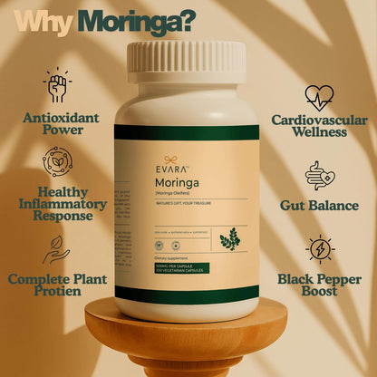 EVARA Moringa Capsules 500mg – Organic Green Superfood (100 Count)