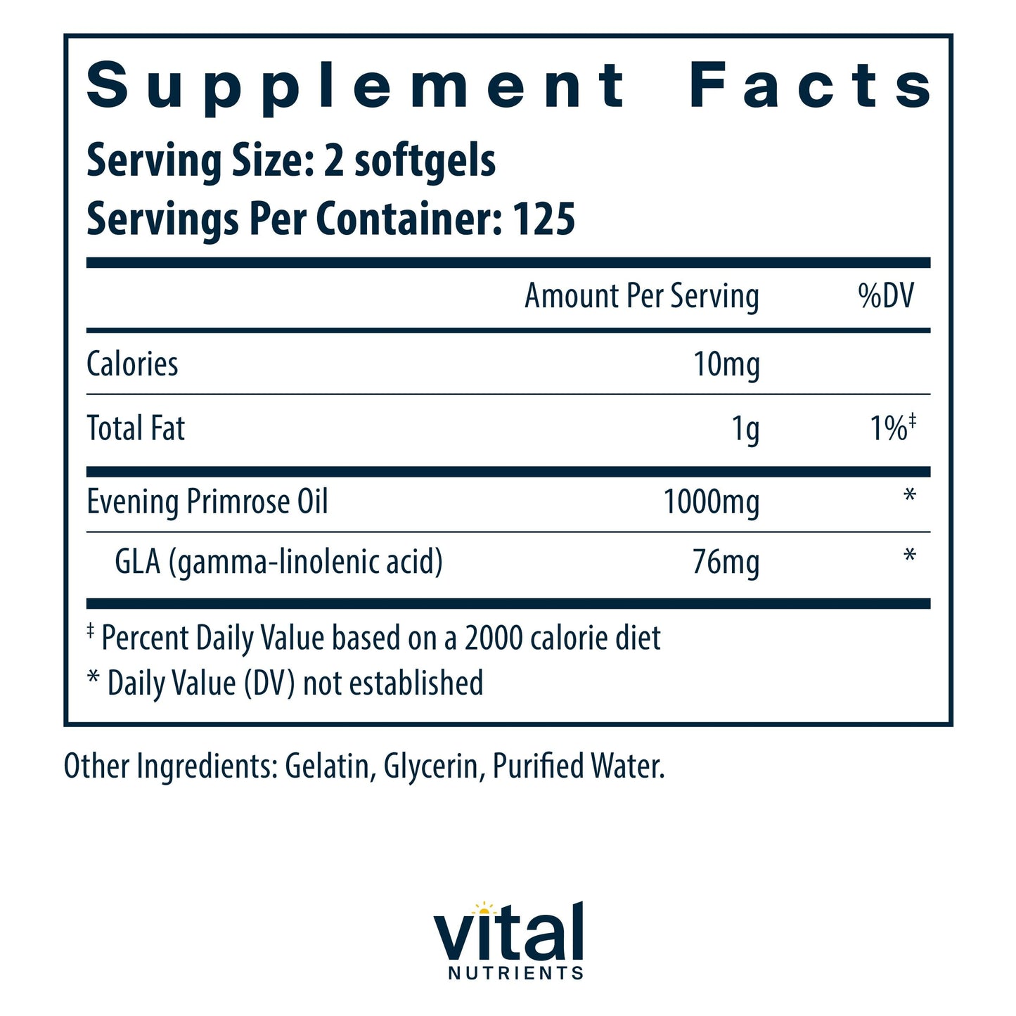 Evening Primrose Oil 1000mg – Vital Nutrients | 250 Softgels