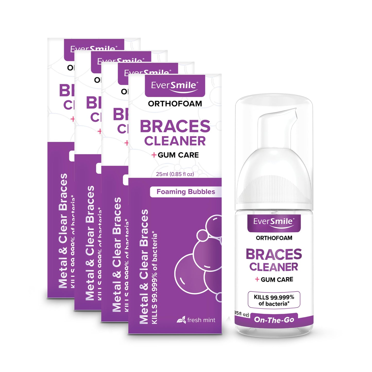 EverSmile OrthoFoam Braces Cleaner Travel Size 25ml 4-Pack