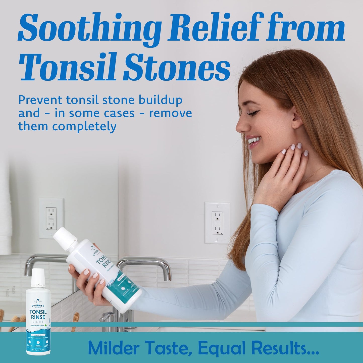 Everest Mouth Wash & Tonsil Stone Remover – Alcohol-Free Natural Mouthwash (17 fl oz) – Light Spearmint
