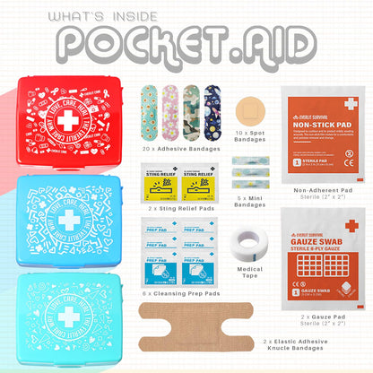 EVERLIT CARE Pocket-Aid Mini First Aid Kit — Compact 50‑Item Hard-Shell Case for Travel, Home, Office
